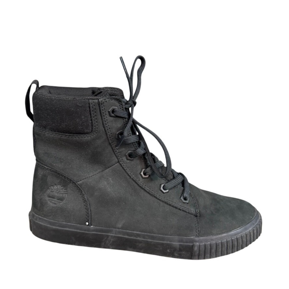 Timberland Mens High Top Boots Triple Black Nubuck Leather Sneaker Boots W8